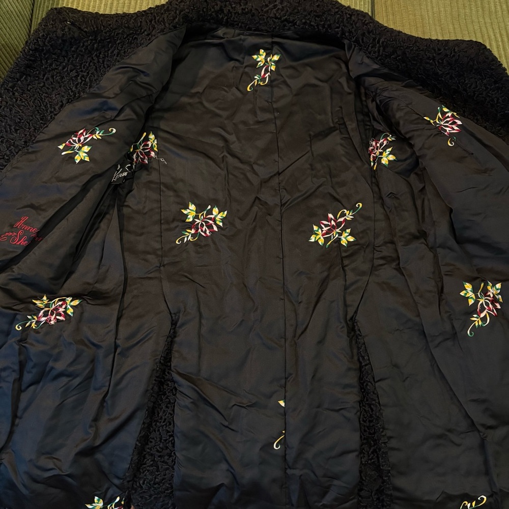 Vintage Black Curly Lamb Fur Swing Coat - Picture 4 of 16